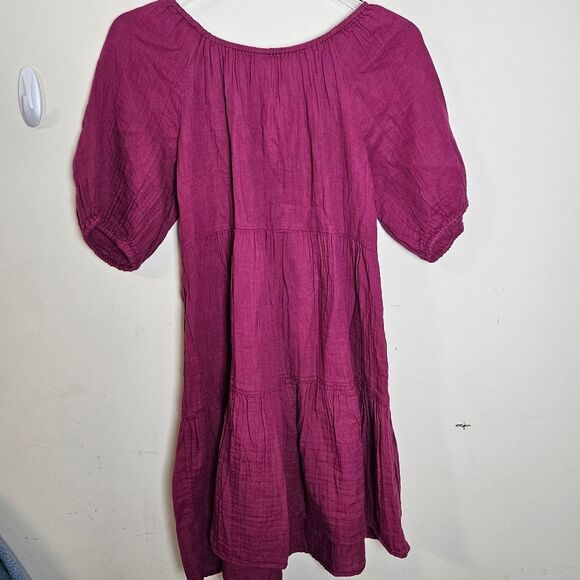 Old Navy Puff-Sleeve Tiered Mini Swing Dress Berry Pink NWT Medium - Picture 4 of 6